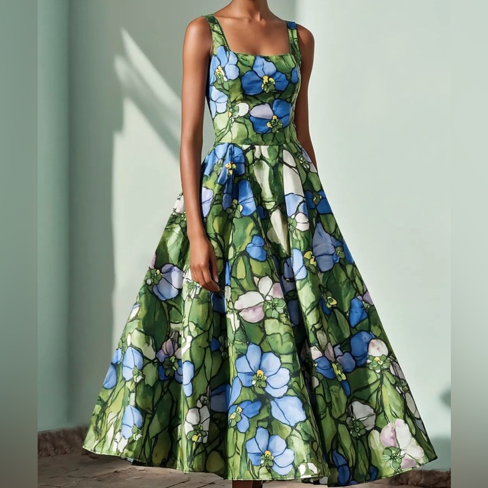 Stained Glass Floral Pattern Elegant Dress #102